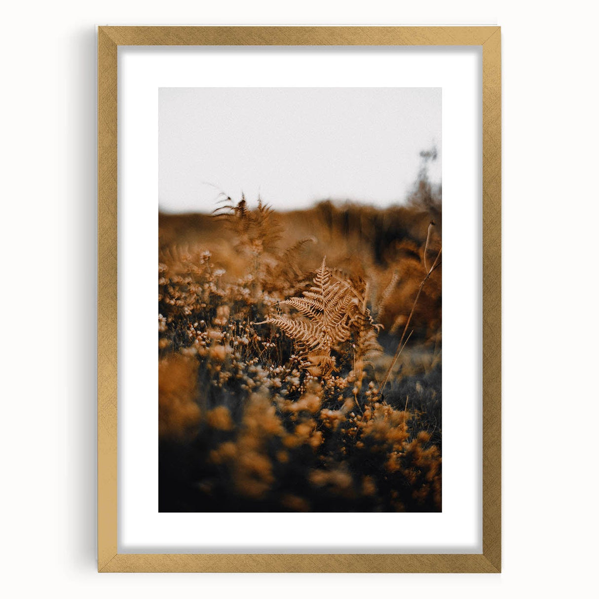 Extra large abstract art print featuring textured fall colors in a gold frame, ideal for living room decor.