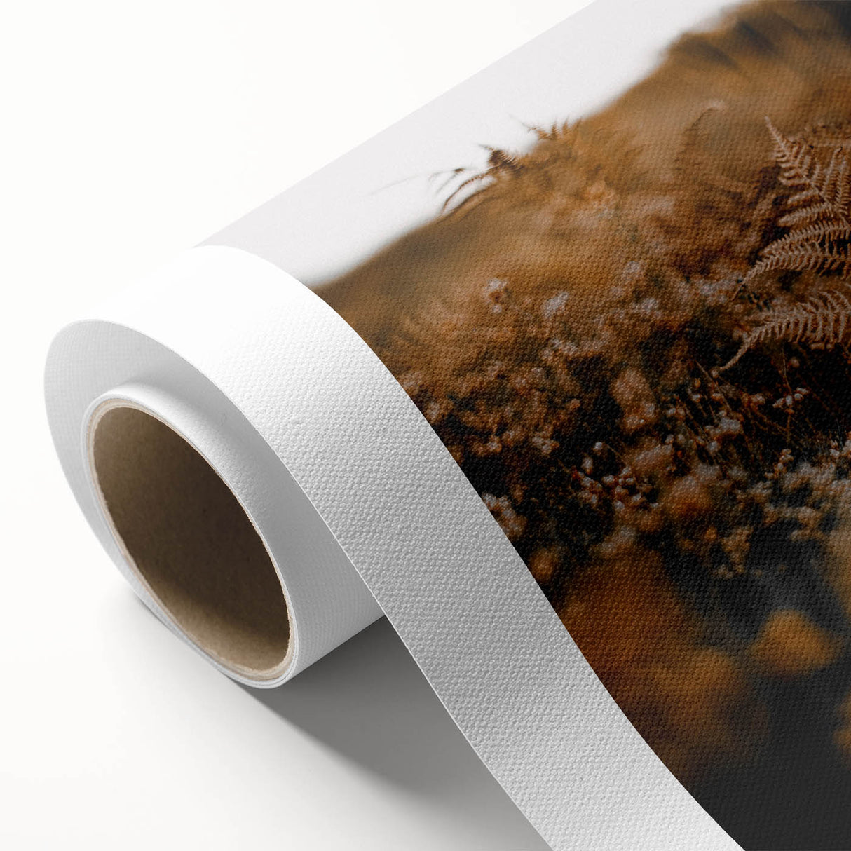 Art deco poster featuring autumnal scene in orange and brown tones on rolled canvas, ideal for dining room wall art.