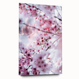 Large abstract wall art depicting spring season in pastel shades on acrylic glass, suitable for bedroom or dining room decor.