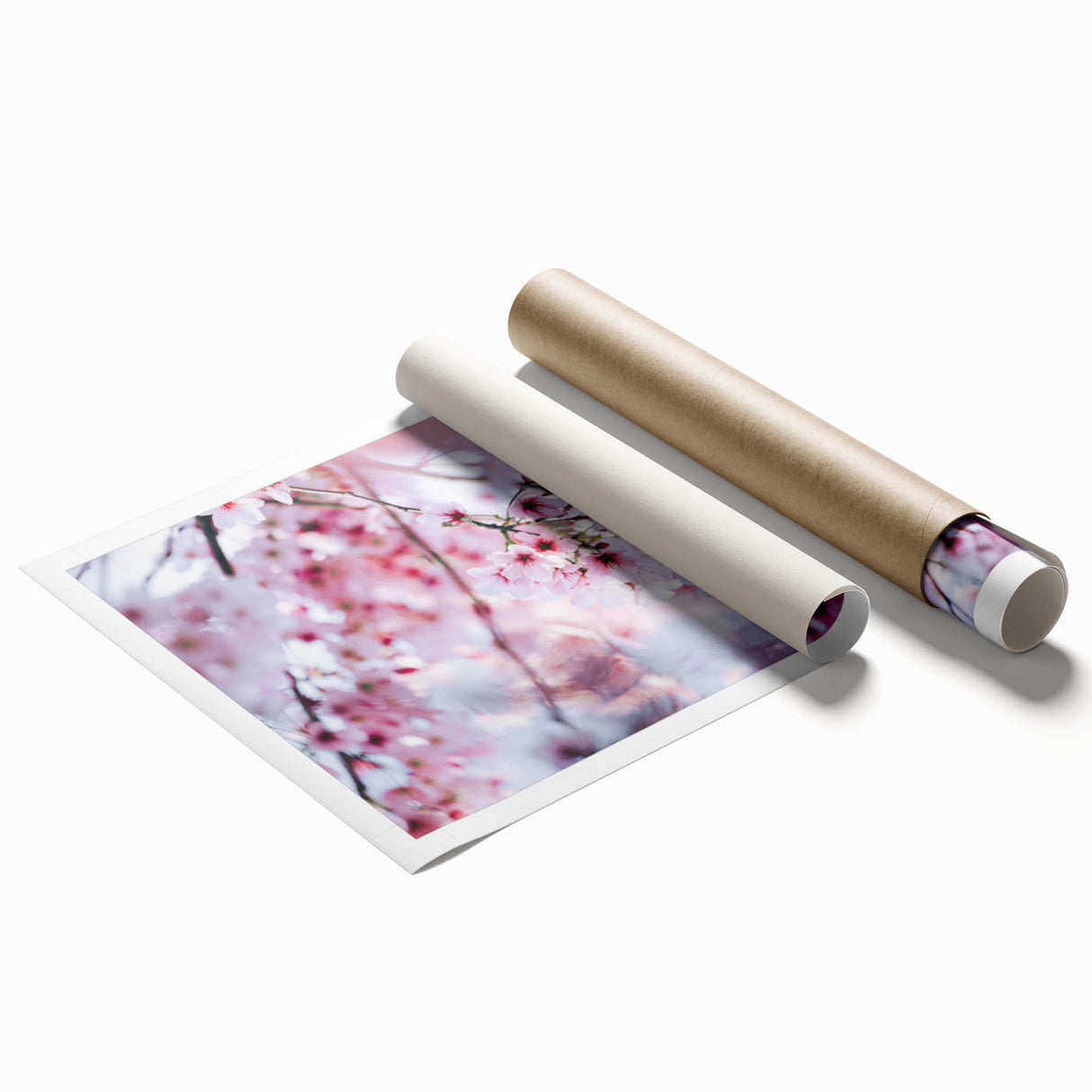 Extra large rolled print of spring floral art in soft pastel shades.