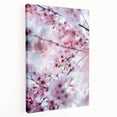 Spring-themed abstract painting in soft green and pink hues on stretched canvas, suited for kitchen wall art.