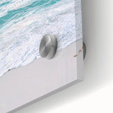 Large abstract wall art in vibrant orange and yellow tones on acrylic glass, suitable for dining room ambiance.