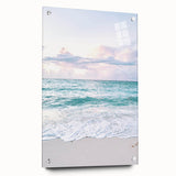 Large abstract wall art depicting summer season in vibrant orange and yellow tones on acrylic glass.