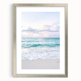 Textured art print depicting abstract, vibrant summer hues on a silver framed canvas, suited for bedroom decor.
