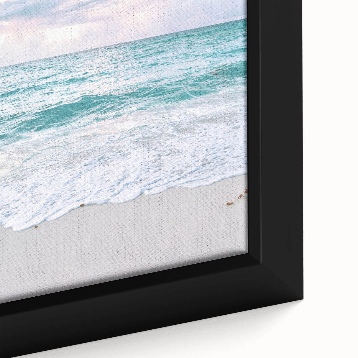 Close-up of black wall art featuring a textured, colorful abstract design on a framed canvas, ideal for living room decor.