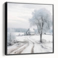 Winter landscape painting in black and white on framed canvas, ideal for bedroom wall art.