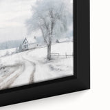 Winter scene black wall art on framed canvas featuring textured, colorful brush strokes, ideal for living room decor.