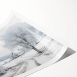 Winter-themed floral line art in black and white on a rolled canvas, ideal for large living room wall art.