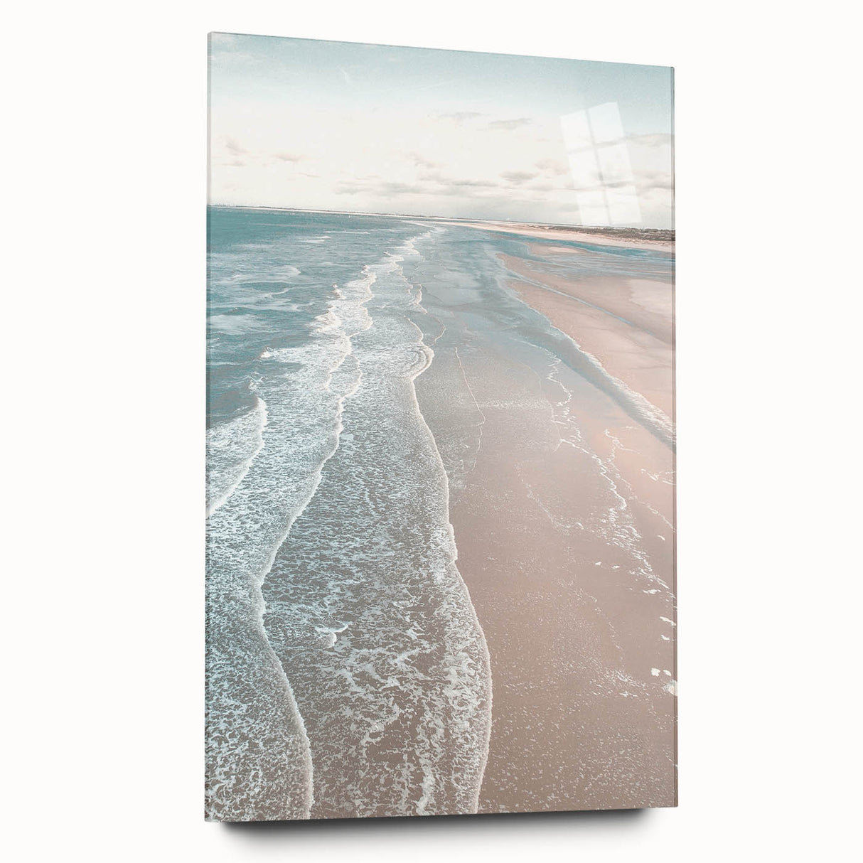 Large abstract wall art on acrylic glass depicting vibrant summer hues, ideal for bedroom or dining room decor.