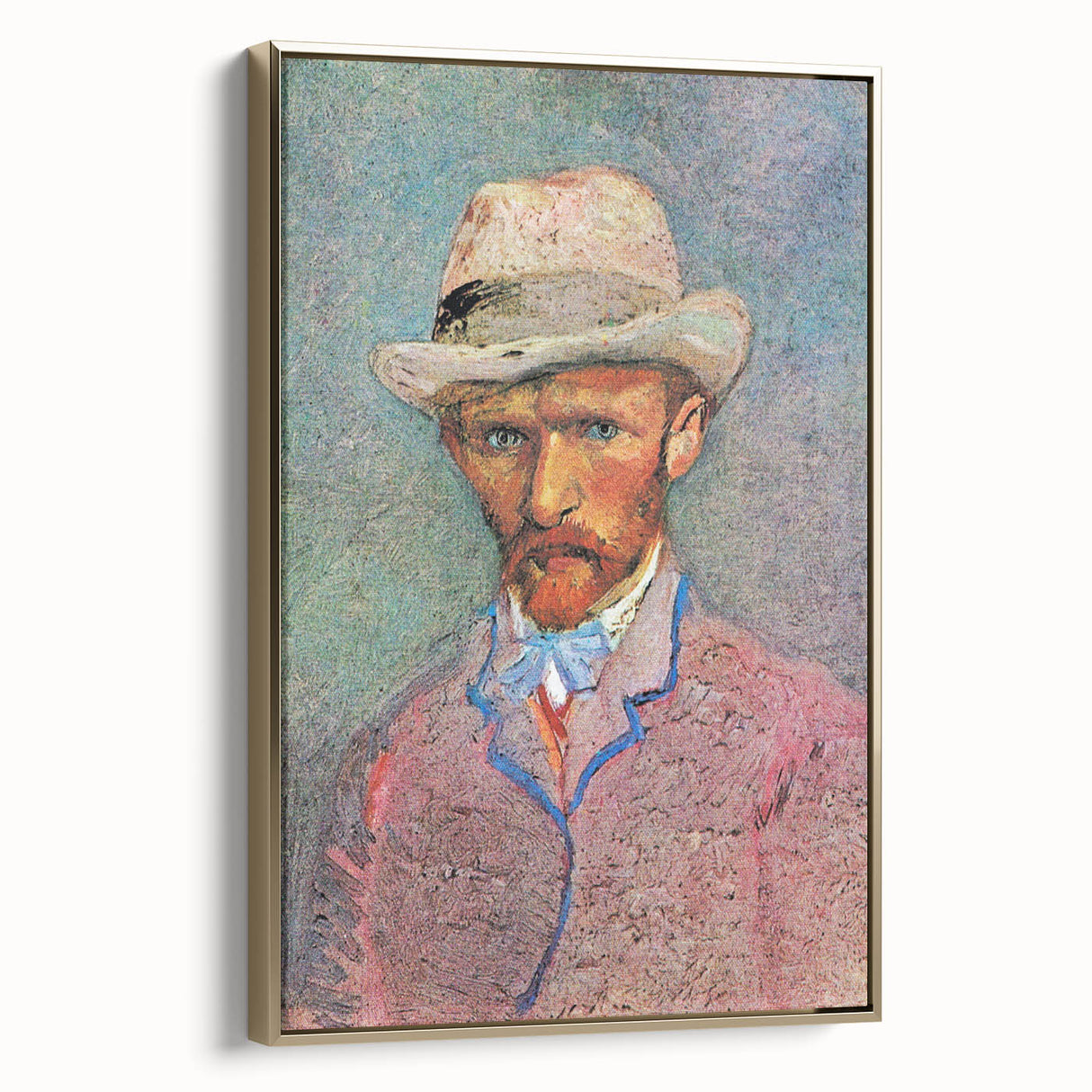 Framed canvas depicting Van Gogh-style landscape with golden hues, ideal for bedroom wall art.