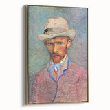 Framed canvas depicting Van Gogh-style landscape with golden hues, ideal for bedroom wall art.