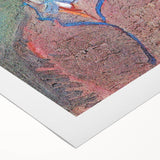 Art deco poster featuring a stylized cityscape in muted gold and navy tones on rolled canvas, suitable for dining room decor.