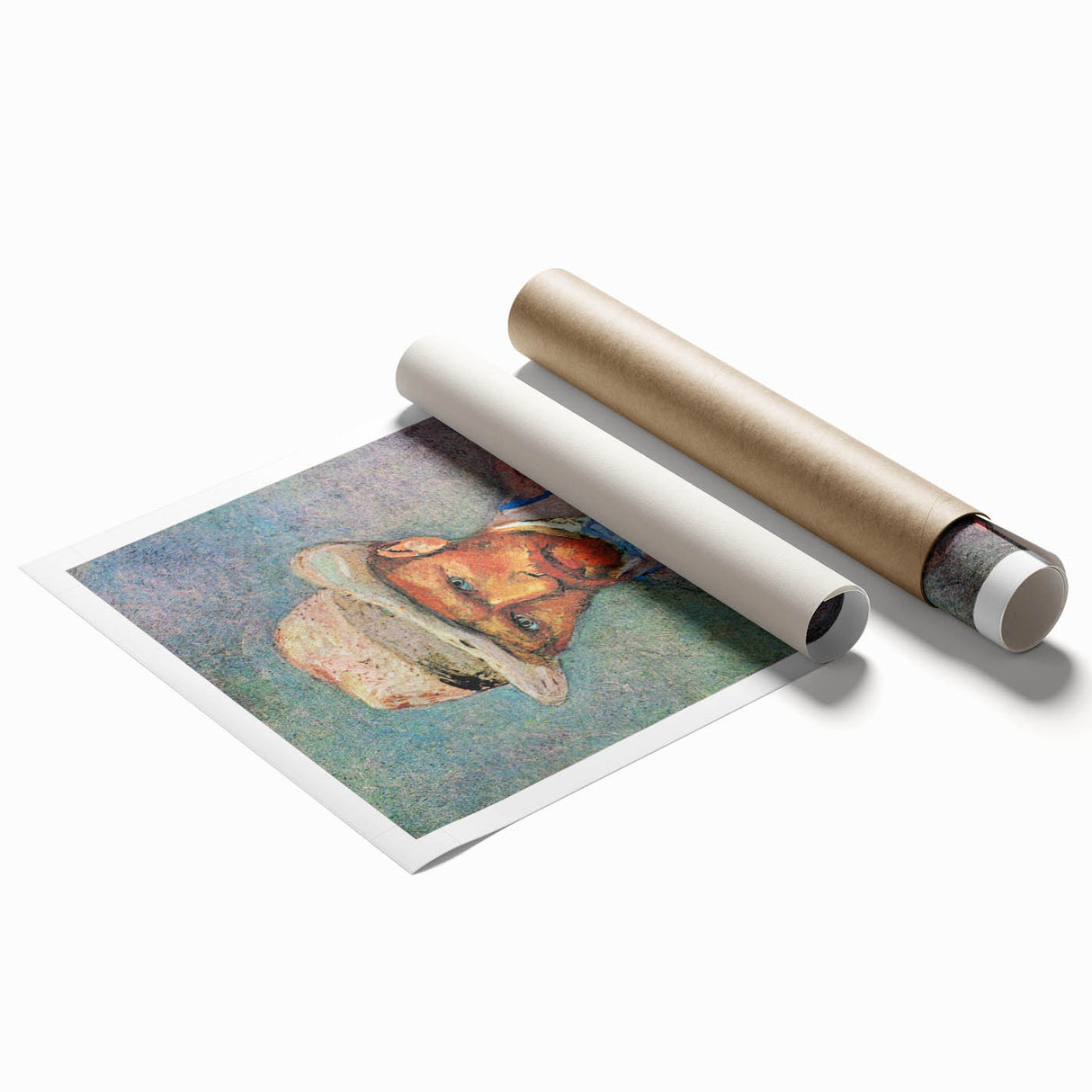 Extra large rolled canvas print of Van Gogh-style floral art in vibrant blues and yellows.