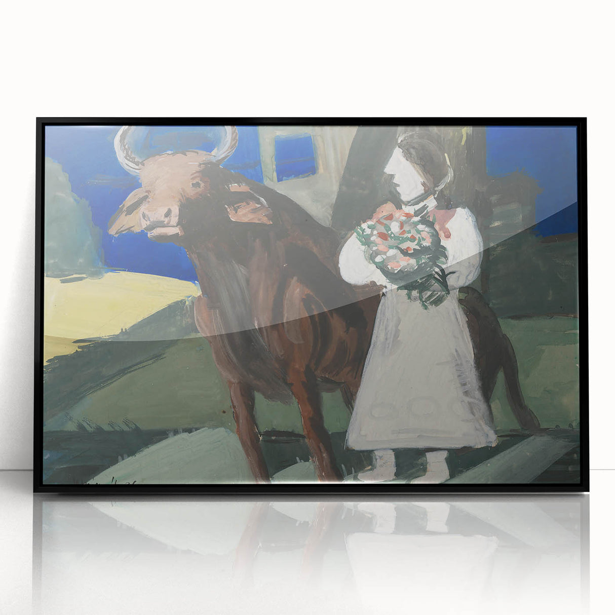 Modern Wall Art: Mystical Bride with Bull in Bold Colors
