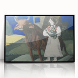 Modern Wall Art: Mystical Bride with Bull in Bold Colors