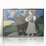 Modern Wall Art: Mystical Bride with Bull in Bold Colors