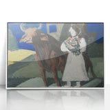 Modern Wall Art: Mystical Bride with Bull in Bold Colors