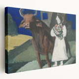 Modern Wall Art: Mystical Bride with Bull in Bold Colors