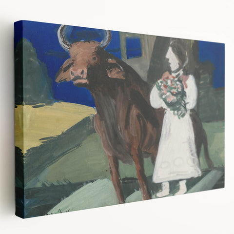 Modern Wall Art: Mystical Bride with Bull in Bold Colors