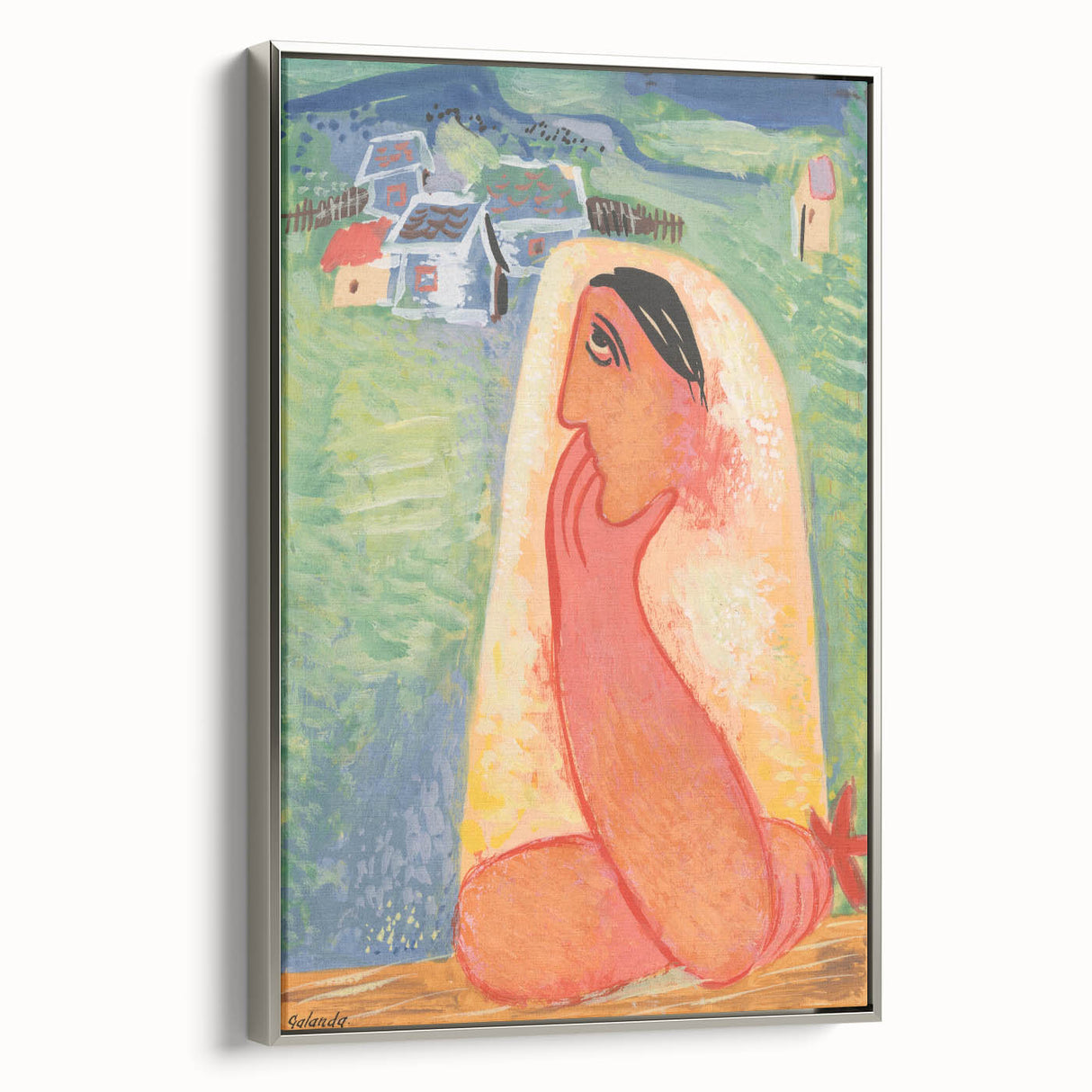Modern Wall Art: Villager - Vibrant Folk-Inspired Portrait