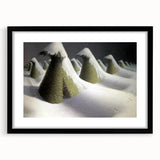 Modern Wall Art: Winter Landscape with Snow-Covered Haystacks