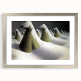 Modern Wall Art: Winter Landscape with Snow-Covered Haystacks