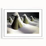 Modern Wall Art: Winter Landscape with Snow-Covered Haystacks