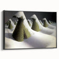 Modern Wall Art: Winter Landscape with Snow-Covered Haystacks