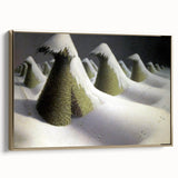 Modern Wall Art: Winter Landscape with Snow-Covered Haystacks