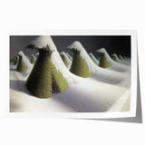 Modern Wall Art: Winter Landscape with Snow-Covered Haystacks