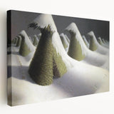 Modern Wall Art: Winter Landscape with Snow-Covered Haystacks