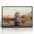 Framed acrylic artwork showcasing a stunning landscape with a castle, presented in a sleek black frame. Ideal for home decor, this piece adds elegance to any room.