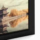 Close-up of a framed canvas showcasing a vibrant landscape with a majestic castle, rich colors and intricate details, enhancing home decor with elegance.