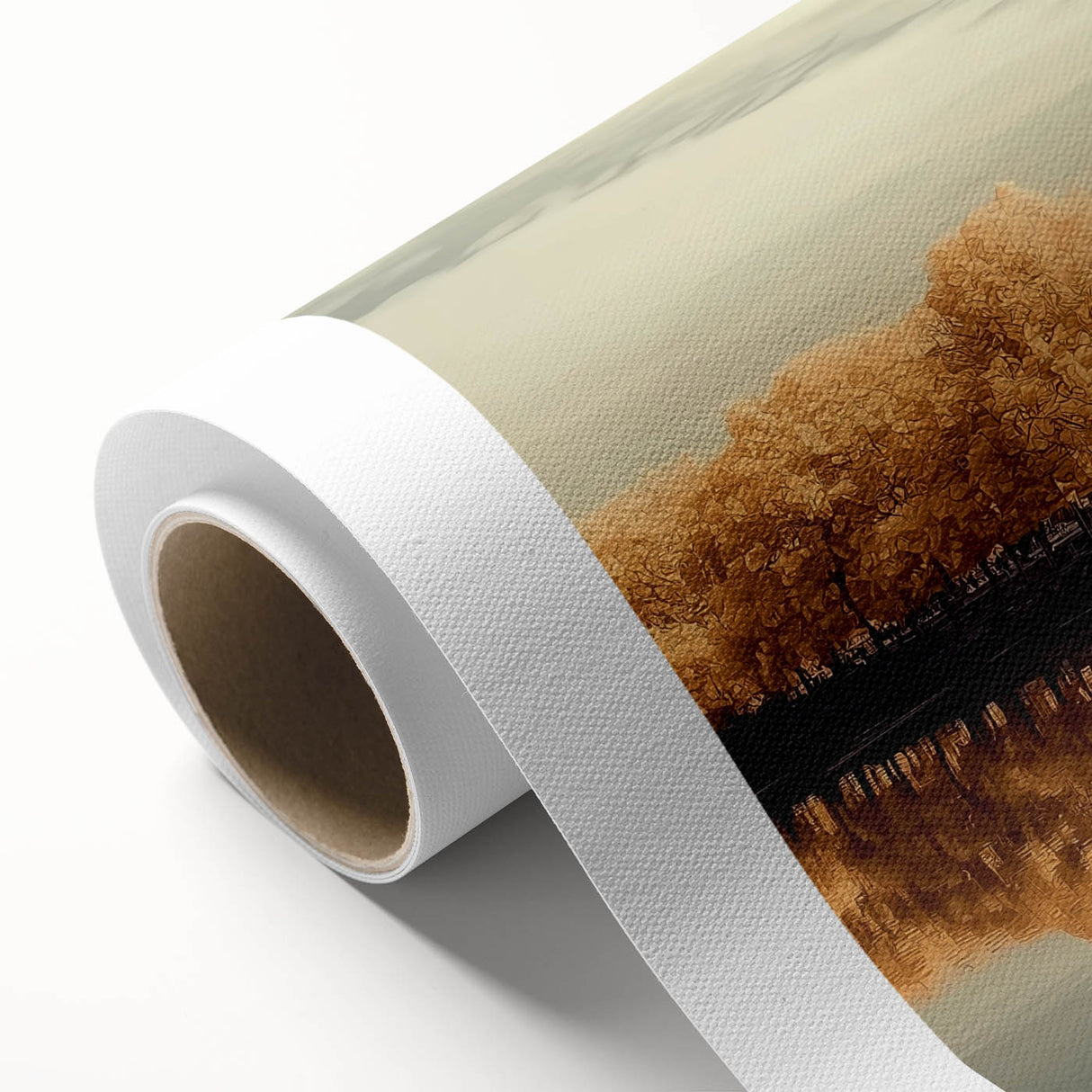Landscape painting of a majestic castle set against a vibrant sunset, printed on rolled canvas with a textured finish, ideal for home decor and art enthusiasts.
