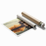Scenic rolled print showcasing a stunning landscape with a medieval castle, featuring rich colors and intricate details, ideal for home decor or art display.