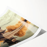 Rolled print showcasing a stunning landscape of a majestic castle surrounded by lush greenery, ideal for home decor or art enthusiasts, packaged securely for delivery.