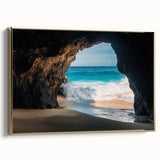 Framed canvas artwork depicting a stunning landscape of caves, showcased with a gold border. The piece adds an elegant touch to any interior decor, highlighting natural beauty and artistic craftsmanship.