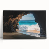 Stretched canvas artwork depicting a serene landscape of caves, featuring earthy tones and intricate details, ideal for home decor and art enthusiasts.