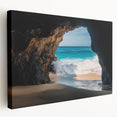 Colorful stretched canvas artwork depicting a serene landscape with caves and natural formations, ideal for enhancing home decor. Perfect for art enthusiasts and nature lovers.