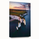 Acrylic landscape artwork showcasing dramatic cliffs in vivid colors, viewed from the side, perfect for modern home decor and adding depth to interior spaces.