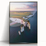 Framed acrylic artwork showcasing a vibrant landscape of cliffs with silver accents, designed to enhance modern decor, perfect for living spaces or offices.