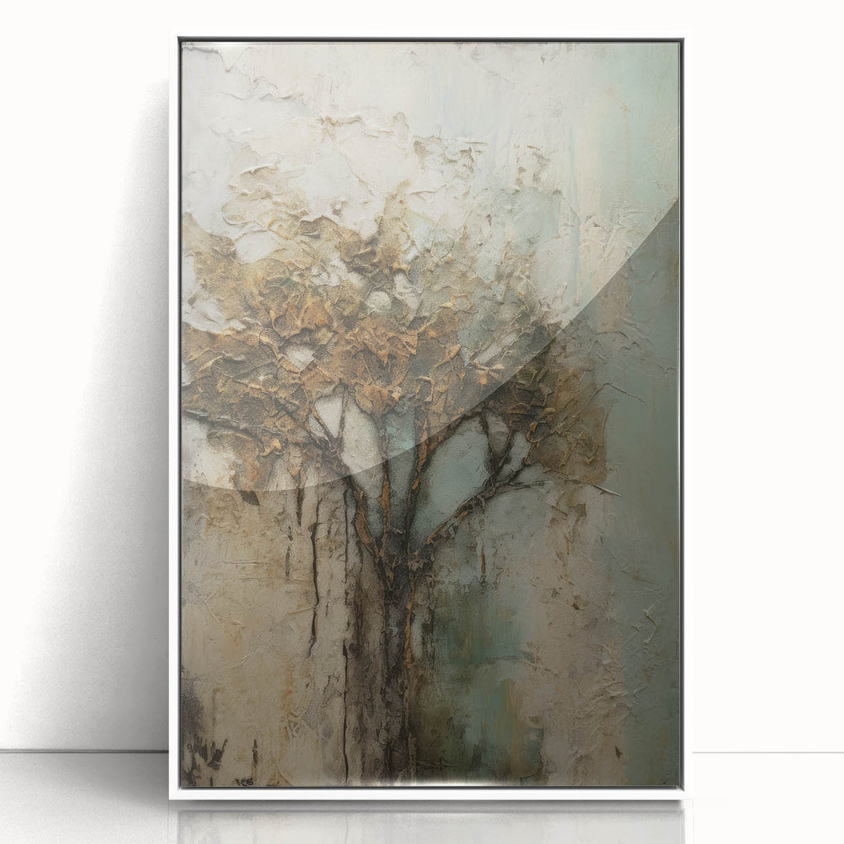 Textured Tree Living Room Wall Art – Rustic Brown & Teal Canvas