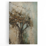 Textured Tree Living Room Wall Art – Rustic Brown & Teal Canvas