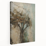 Textured Tree Living Room Wall Art – Rustic Brown & Teal Canvas