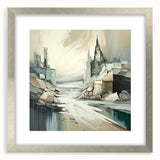 Abstract architecture wall art framed in silver with a mat, showcasing intricate geometric designs and a modern aesthetic, perfect for contemporary decor.