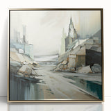 Framed abstract architecture wall art featuring gold accents and a sleek acrylic finish, perfect for modern home decor. Ideal for adding a touch of elegance to any room.