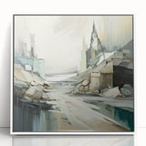 Framed abstract architecture wall art featuring a white acrylic design, showcasing modern geometric shapes and clean lines, perfect for contemporary decor.