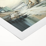 Abstract architectural wall art print on rolled canvas, showcasing geometric shapes and vibrant colors, perfect for modern home decor. Packaged securely in a sturdy tube for easy shipping.