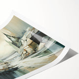 Abstract architectural wall art print showcasing geometric shapes in vibrant blue and gold tones, elegantly rolled and ready for display or framing.