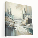 Abstract architecture wall art on stretched canvas, showcasing geometric shapes and vibrant colors. Ideal for modern home decor, enhancing any interior space.